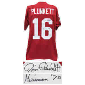 Jim Plunkett Signed Red Throwback Custom Football Jersey w/Heisman'70