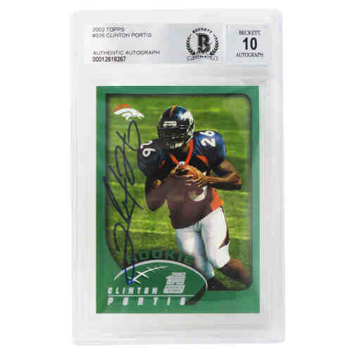Clinton Portis Signed Denver Broncos 2002 Topps Rookie Card #326 - (Beckett / Auto Grade 10)