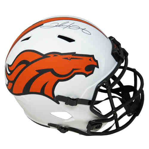 Clinton Portis Signed Denver Broncos Lunar Eclipse White Matte Riddell Full Size Speed Replica Helmet