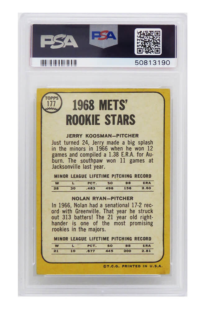 Nolan Ryan / Jerry Koosman (New York Mets) 1968 Topps Baseball #177 RC Rookie  Card – PSA 4 (G) – Schwartz Sports Memorabilia
