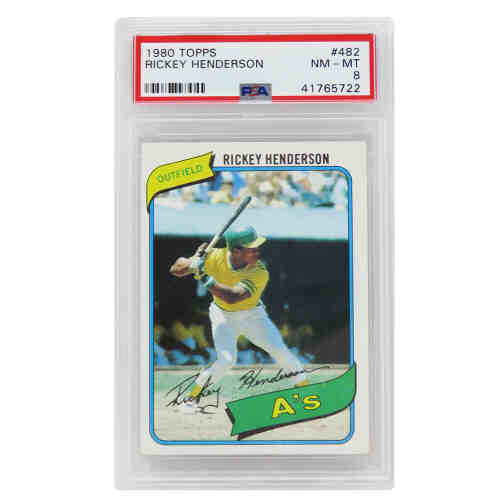 Rickey Henderson (Oakland A's) 1980 Topps Baseball #482 RC Rookie Card - PSA 8 NM-MT (G)