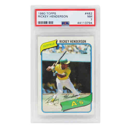 Rickey Henderson (Oakland A's) 1980 Topps Baseball #482 RC Rookie Card - PSA 7 NM (I)