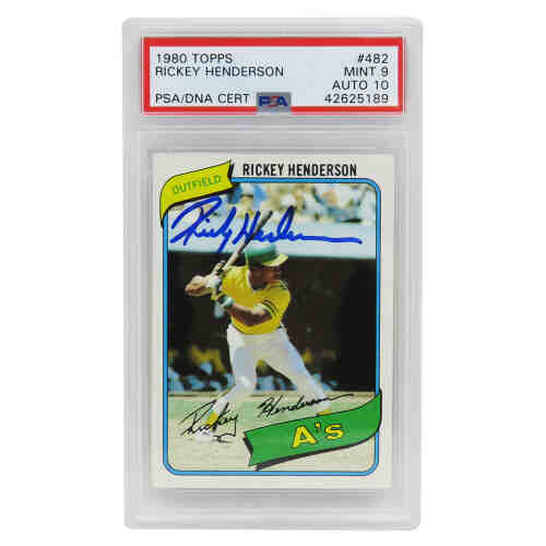 Rickey Henderson Signed Oakland A's 1980 Topps Baseball #482 RC Rookie Card - (PSA 9 / Auto Grade 10)