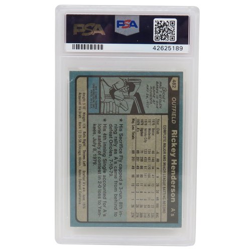 Rickey Henderson Signed Oakland A's 1980 Topps Baseball #482 RC Rookie Card - (PSA 9 / Auto Grade 10) - Image 2