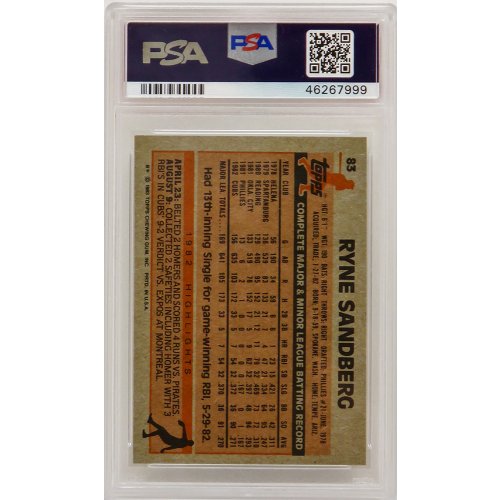 Ryne Sandberg (Chicago Cubs) 1983 Topps Baseball #83 RC Rookie Card - PSA 9 MINT (New Label) - Image 2