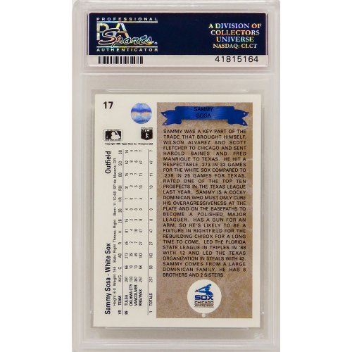 Sammy Sosa (Chicago White Sox) 1990 Upper Deck Baseball #17 RC Rookie Card - PSA 10 GEM MINT (Silver Label) - Image 2