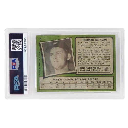 Thurman Munson (New York Yankees) 1971 Topps All Star Rookie Card #5 (2nd Year Card) - PSA 6 EX-MT (C) - Image 2