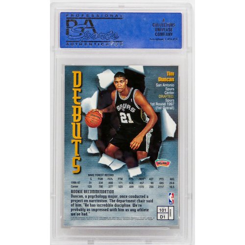 Tim Duncan (San Antonio Spurs) 1997 Topps Finest Basketball #101 RC Rookie Card - PSA 10 GEM MINT - Image 2