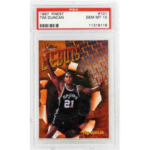 Tim Duncan (San Antonio Spurs) 1997 Topps Finest Basketball #101 RC Rookie Card - PSA 10 GEM MINT