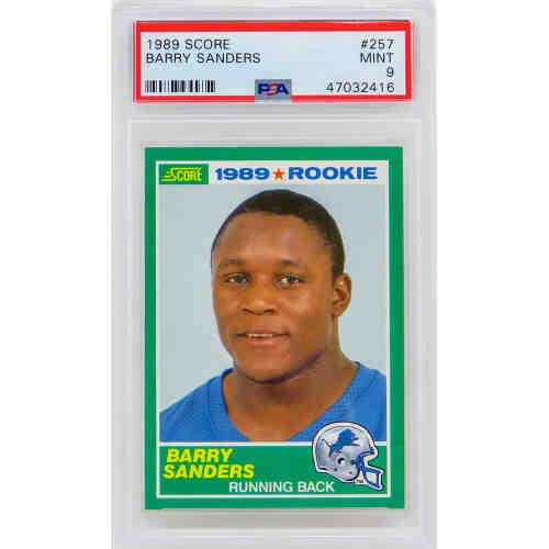 Barry Sanders (Detroit Lions) 1989 Score Football #257 RC Rookie Card - PSA 9 MINT (New Label)
