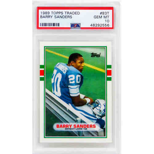 Barry Sanders (Detroit Lions) 1989 Topps Traded Football #83T RC Rookie Card - PSA 10 GEM MINT (New Label)