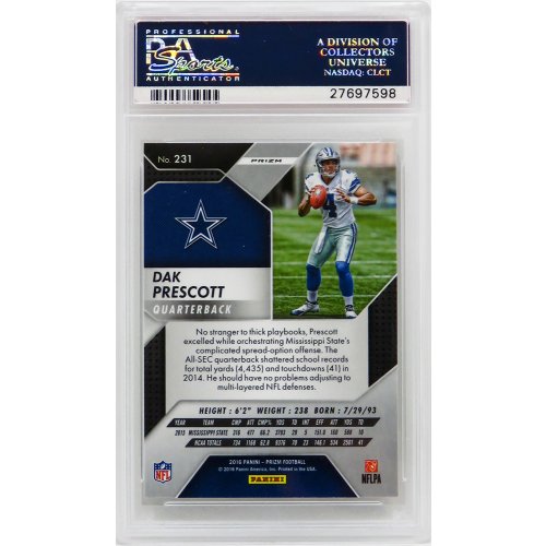 Dak Prescott (Dallas Cowboys) 2016 Panini Prizm Football #231 Prizm RC Rookie Card - PSA 10 GEM MINT - Image 2