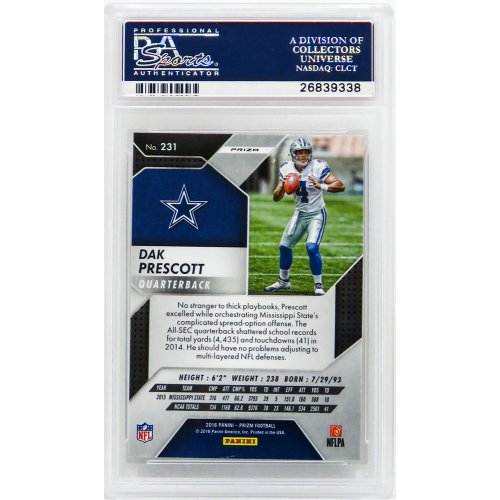 Dak Prescott (Dallas Cowboys) 2016 Panini Prizm Football #231 Disco Prizm RC Rookie Card - PSA 10 GEM MINT - Image 2