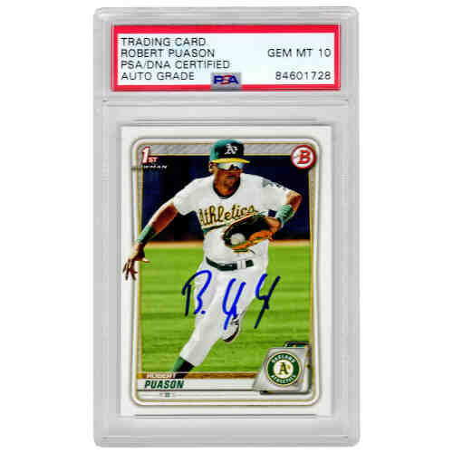 Robert Puason Signed Oakland A's 2020 Topps Bowman Baseball Rookie Card #BP-145 - (PSA/DNA / Auto Grade 10)