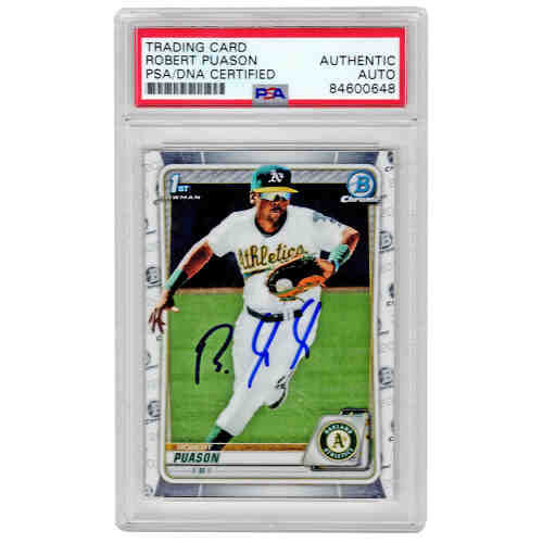 Robert Puason Signed Oakland A's 2020 Topps Bowman Chrome Baseball Rookie Card #BCP-145- (PSA/DNA Encapsulated)