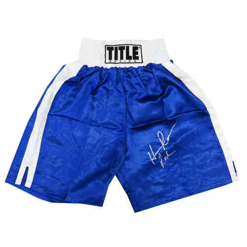 Hasim Rahman Signed Title Blue With White Waist Boxing Trunks w/Rock