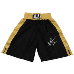 Hasim Rahman Signed Title Black & Gold Boxing Trunks w/Rock