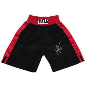 Hasim Rahman Signed Title Black & Red Boxing Trunks w/Rock