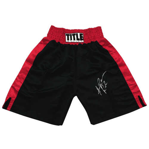 Hasim Rahman Signed Title Black & Red Boxing Trunks w/Rock