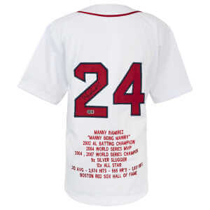 Manny Ramirez Signed White Custom Embroidered Stat Baseball Jersey - (Beckett)