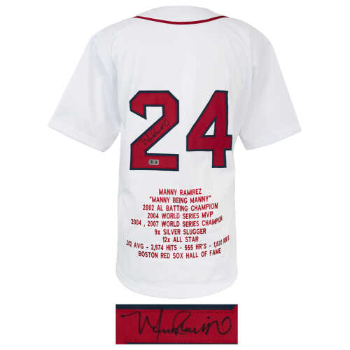 Manny Ramirez Signed White Custom Embroidered Stat Baseball Jersey - (Beckett) - Image 2
