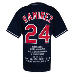 Manny Ramirez Signed Navy Custom Embroidered Stat Baseball Jersey - (Beckett)