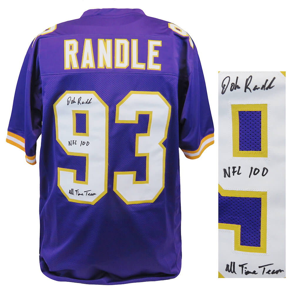 John Randle Signed Purple Throwback Custom Football Jersey w/NFL 100 All-Time Team