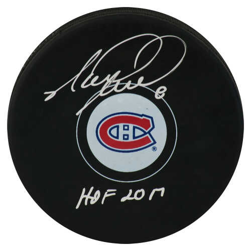 Mark Recchi Signed Montreal Canadiens Logo Hockey Puck w/HOF 2017