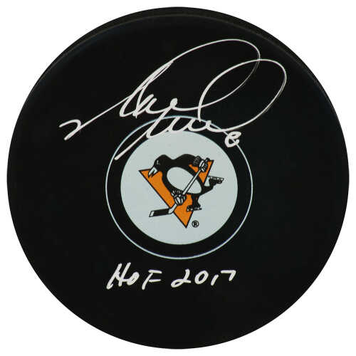 Mark Recchi Signed Pittsburgh Penguins Logo Hockey Puck w/HOF 2017