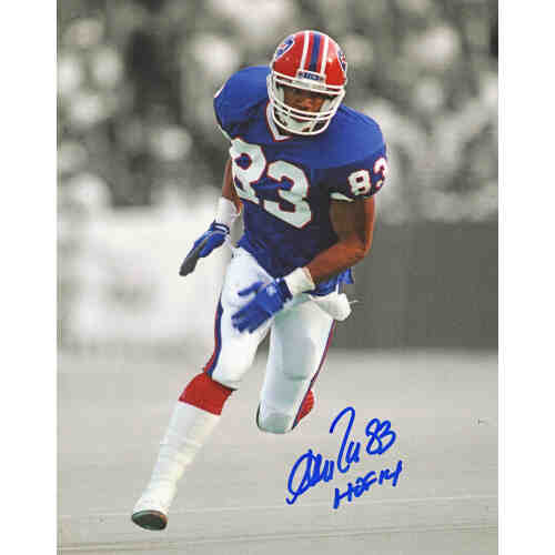 Andre Reed Signed Bills Blue Jersey Running Spotlight 8x10 Photo w/HOF'14