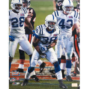 Dexter Reid Signed Indianapolis Colts Blue Jersey Action 16x20 Photo w/2-Time