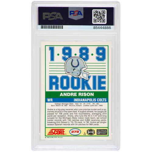 Andre Rison Signed Colts 1989 Score Rookie Football Trading Card #272 w/Bad Moon - (PSA Encapsulated) - Image 2