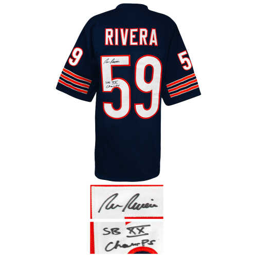 Ron Rivera Signed Navy Custom Football Jersey w/SB XX Champs - Image 2