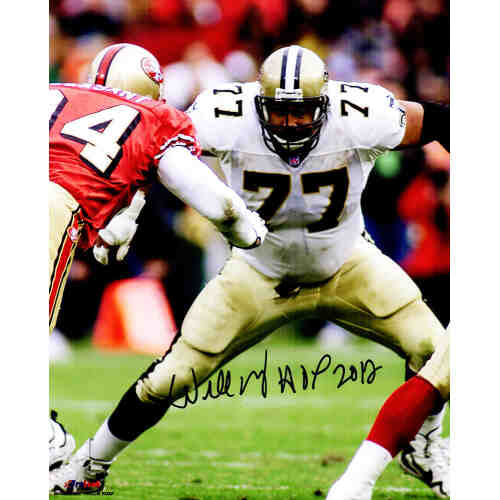 Willie Roaf Signed New Orleans Saints Action vs 49ers 8x10 Photo w/HOF 2012