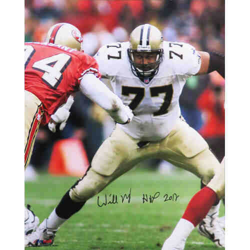 Willie Roaf Signed New Orleans Saints Action vs 49ers 16x20 Photo w/HOF 2012