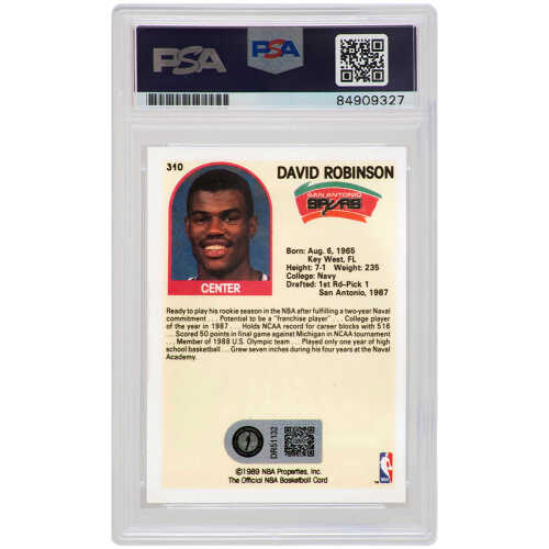 David Robinson Signed San Antonio Spurs 1989-90 NBA Hoops Basketball Rookie Card #310 - (PSA - Auto Grade 10) - Image 2