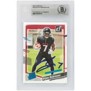Bijan Robinson Signed Atlanta Falcons 2023 Donruss Rated Rookie Football Card #305   (Beckett Encapsulated)