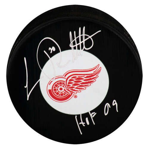 Luc Robitaille Signed Detroit Red Wings Medium Logo Hockey Puck w/HOF'09