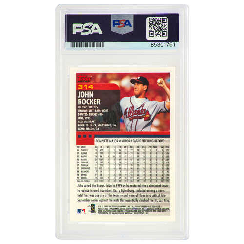 John Rocker Signed Braves 2000 Topps Baseball Card #314 - (PSA Encapsulated) - Image 2