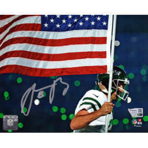 Aaron Rodgers Signed New York Jets Running With American Flag 8x10 Photo - (Fanatics)