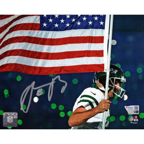 Aaron Rodgers Signed New York Jets Running With American Flag 8x10 Photo - (Fanatics)