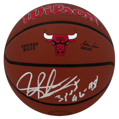 Dennis Rodman Signed Chicago Bulls Logo Wilson Alliance NBA Basketball w/3-Peat 96-98