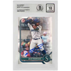 Julio Rodriguez Signed Seattle Mariners 2022 Bowman Prospects Baseball Card #BP45 – (Beckett – Auto Grade 10)