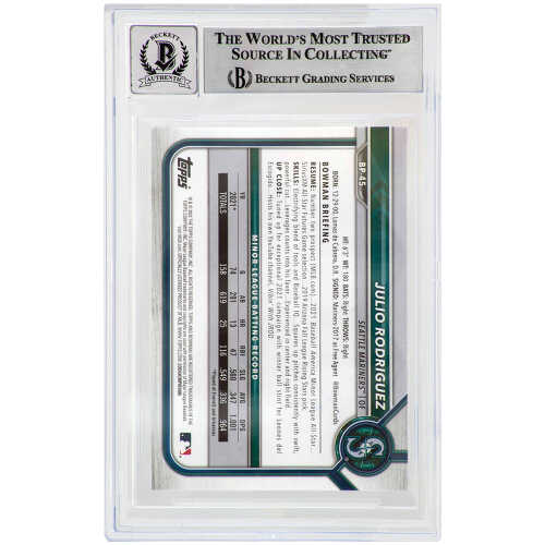 Julio Rodriguez Signed Seattle Mariners 2022 Bowman Prospects Baseball Card #BP45 - (Beckett - Auto Grade 10) - Image 2