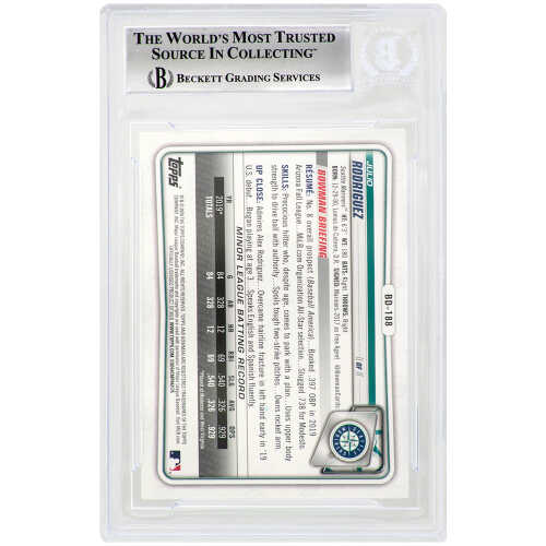 Julio Rodriguez Signed Seattle Mariners 2020 Bowman Draft Rookie Baseball Card #BD188   (Beckett Encapsulated) - Image 2