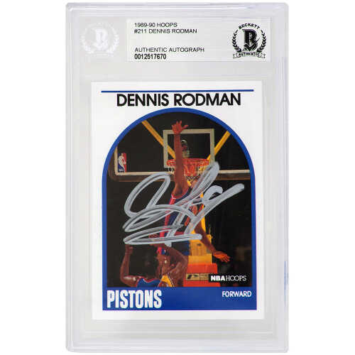 Dennis Rodman Signed Detroit Pistons 1989-90 NBA Hoops Basketball Card #211   (Beckett Encapsulated)