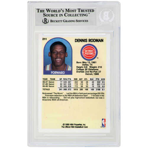 Dennis Rodman Signed Detroit Pistons 1989-90 NBA Hoops Basketball Card #211 - (Beckett Encapsulated) - Image 2