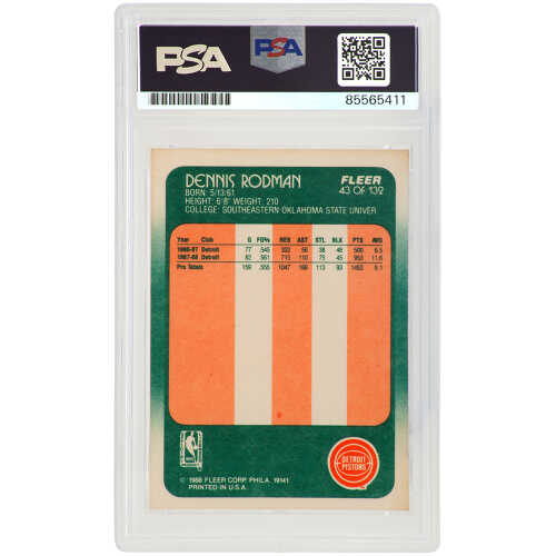 Dennis Rodman Signed Detroit Pistons 1988 Fleer Rookie Basketball Card #43 - (PSA/DNA Encapsulated) - Image 2