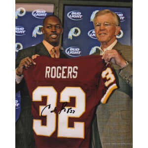Carlos Rogers Signed Washington Football Team Draft Day Holding Jersey 8×10 Photo