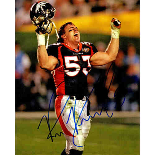 Bill Romanowski Signed Broncos Arms Raised Helmet In Hand 8x10 Photo
